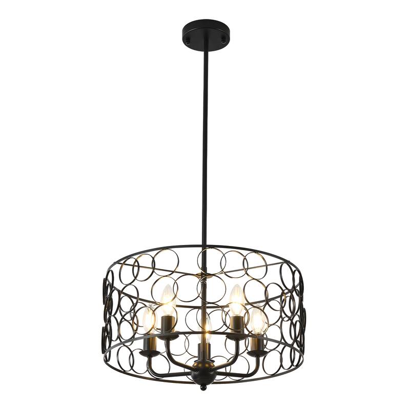 Modern Minimalist 5 - Light Black Hollow Ring - Shaped Chandelier - Matte Black