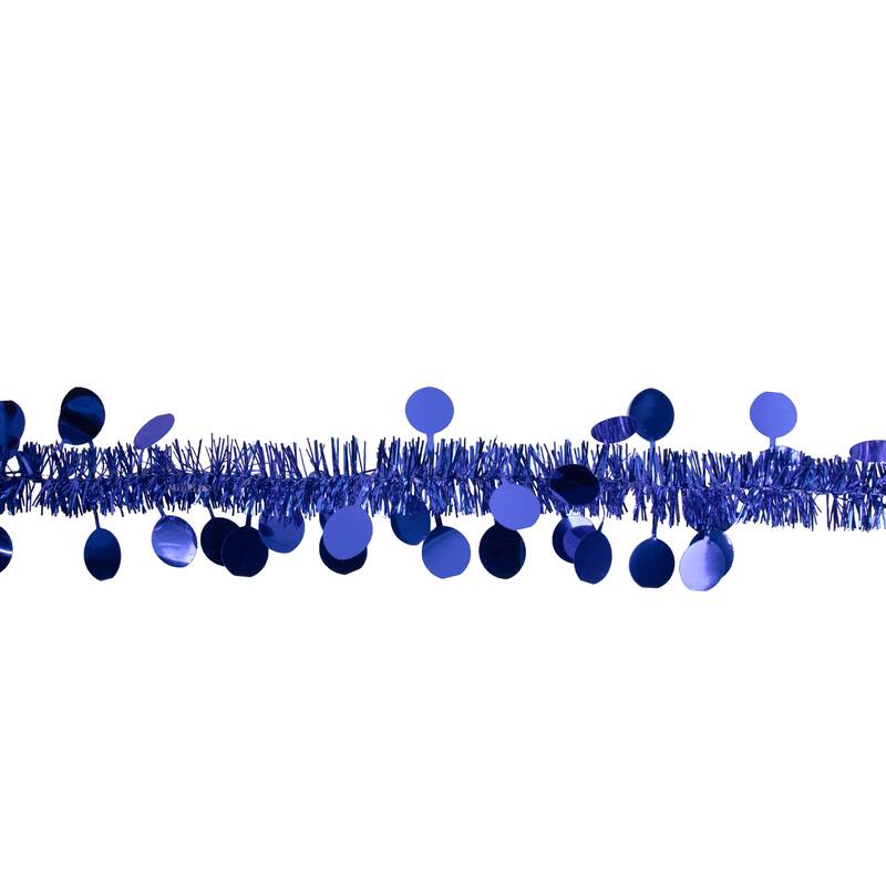 50' x 1.5" Lavish Blue Tinsel Christmas Garl with Polka Dots - Unlit