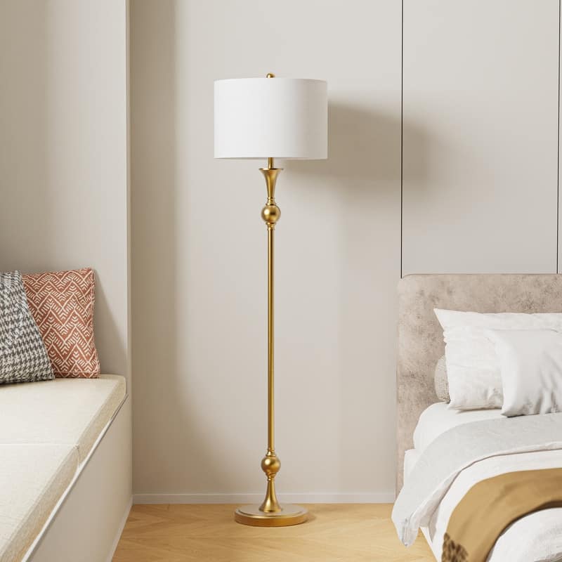 KAWOTI 60"H Traditional Metal Floor Lamp with Drum Shade - W15" x H60"