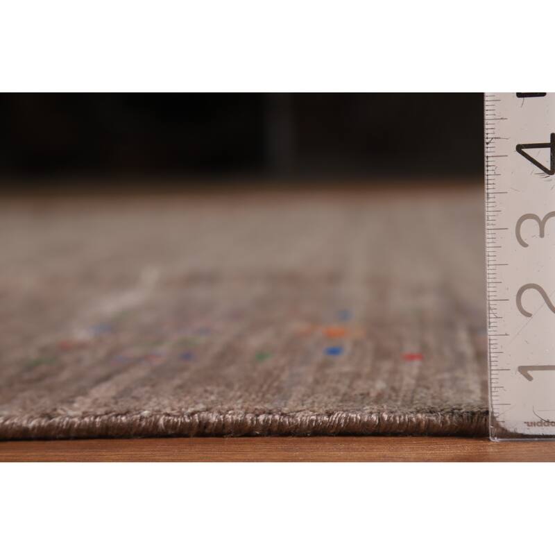 Hand Knotted Oriental Viscose Silk Carpet Tribal Stripe Greys & Charcoal Gabbeh Area Rug - 9' 7'' X 8' 5''