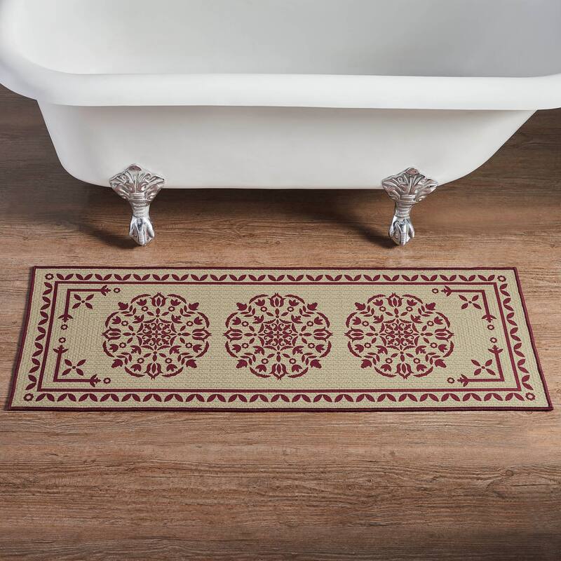 Custom House Burgundy Tan Jacquard Polyester Bathmat - 17x48