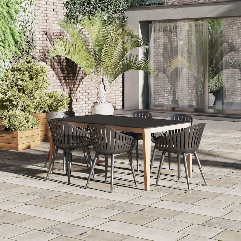 Amazonia Phairer FSC Certified Wood Outdoor Patio Dining Set - Black Table & Black Chairs with Aluminum Legs