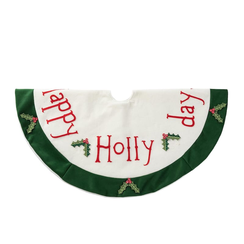 Glitzhome 48"D Traditional Dachshund Happy Holly Days Christmas Tree Skirt With Border