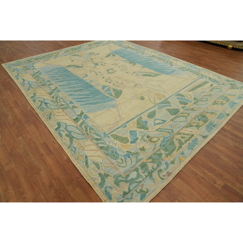 Handmade Wool Oushak Turkish Area Rug, Geometric Carpet - 11' 10'' X 9' 2''