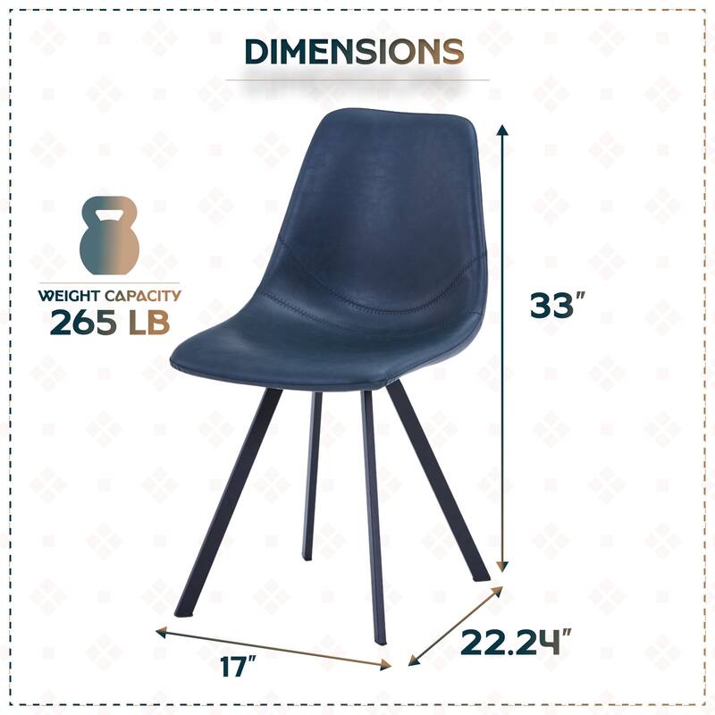 Markley Ergonomic Mid-back Leather Upholstered Foam Padded Dining Chair with Metal Legs and Floor-Protecting Caps (Set of 2)