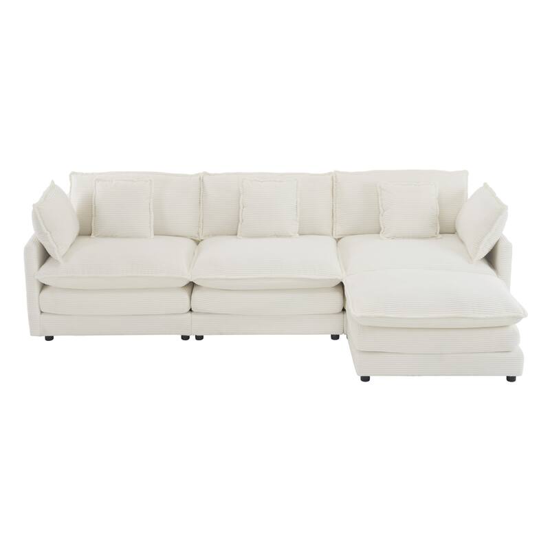 Roomfitters Spacious Modular Corduroy L-Shape Sectional Sofa with Side Storage Pockets for Living Room Convenience
