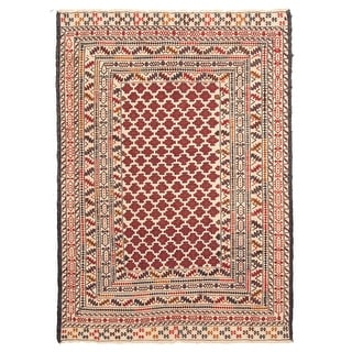 ECARPETGALLERY Flat-Weave Shiravan SMK Red Wool Tapestry Kilim - 4'0 x 5'7