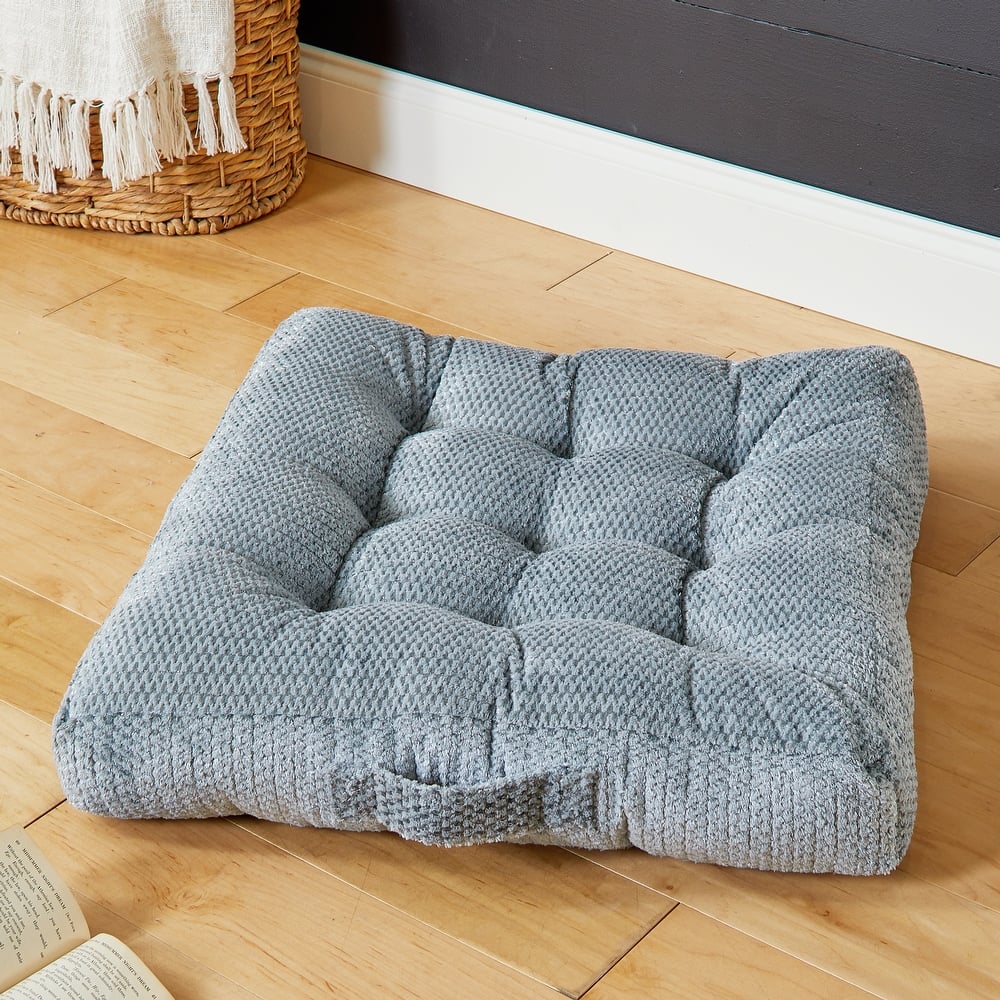 Sorra Home Velvet Shimmer Indoor Textured Tufted Floor Pillow with Handle