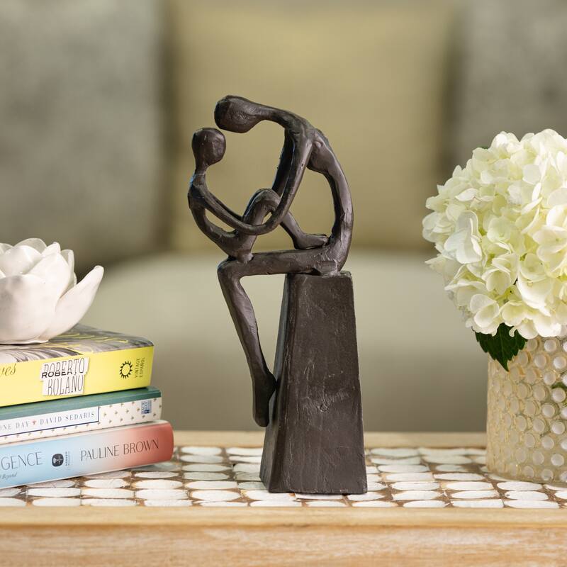 Cast Iron Mother and Child Figurine - 9" - Brown