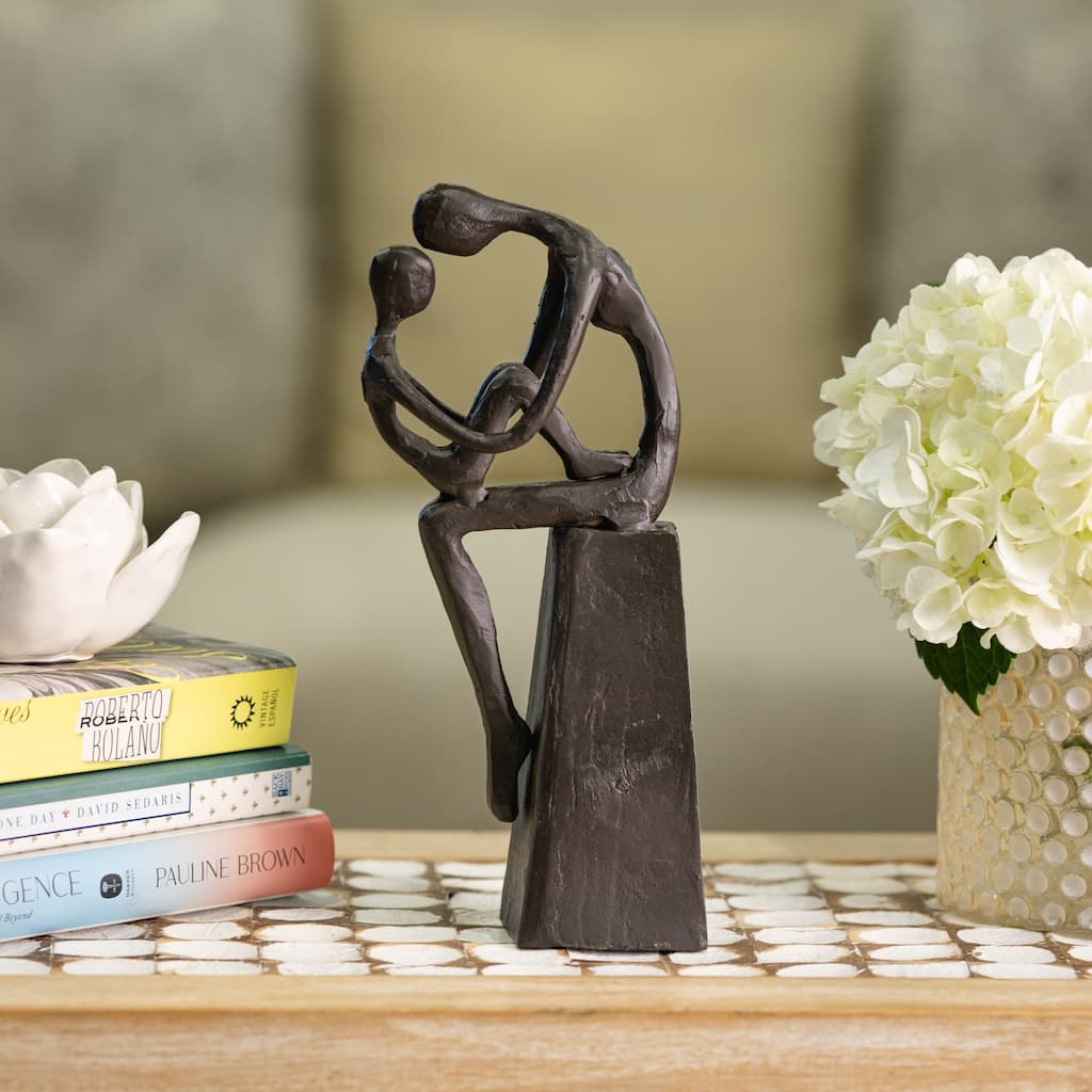 Cast Iron Mother and Child Figurine - 9" - Brown