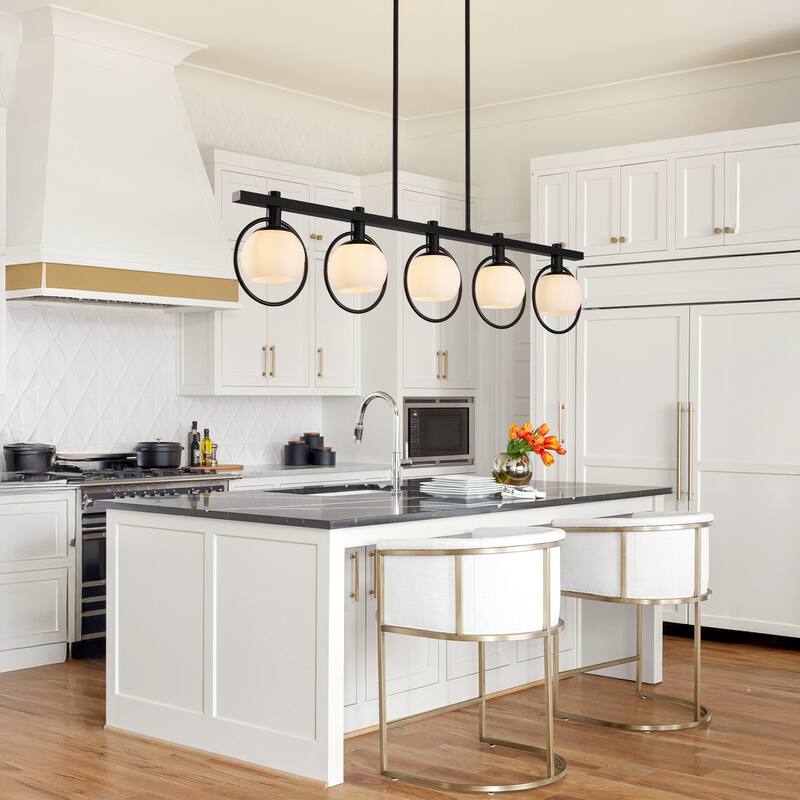 Modern 5-Light Linear Chandelier with Glass Shape
