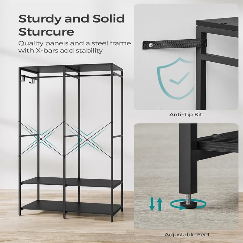 Iron and Wood Wardrobe Closet Organizer - 15.7"D x 37.2"W x 70.9"H