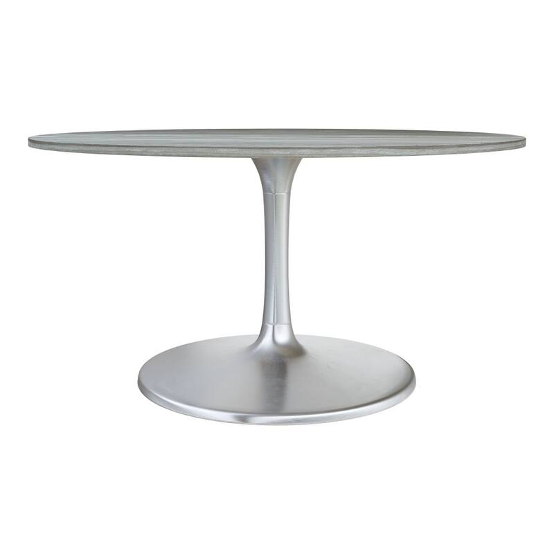 HomeRoots 60" Gray and Silver Marble and Aluminum Pedestal Base Round Top Dining Table - 60.00 in. x 32.60 in. x 60.00 in.