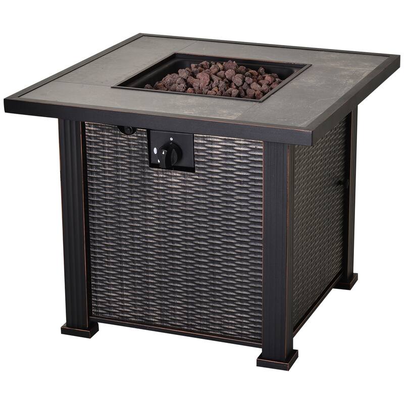 Outsunny Slate and Wicker Outdoor Gas Firepit Table