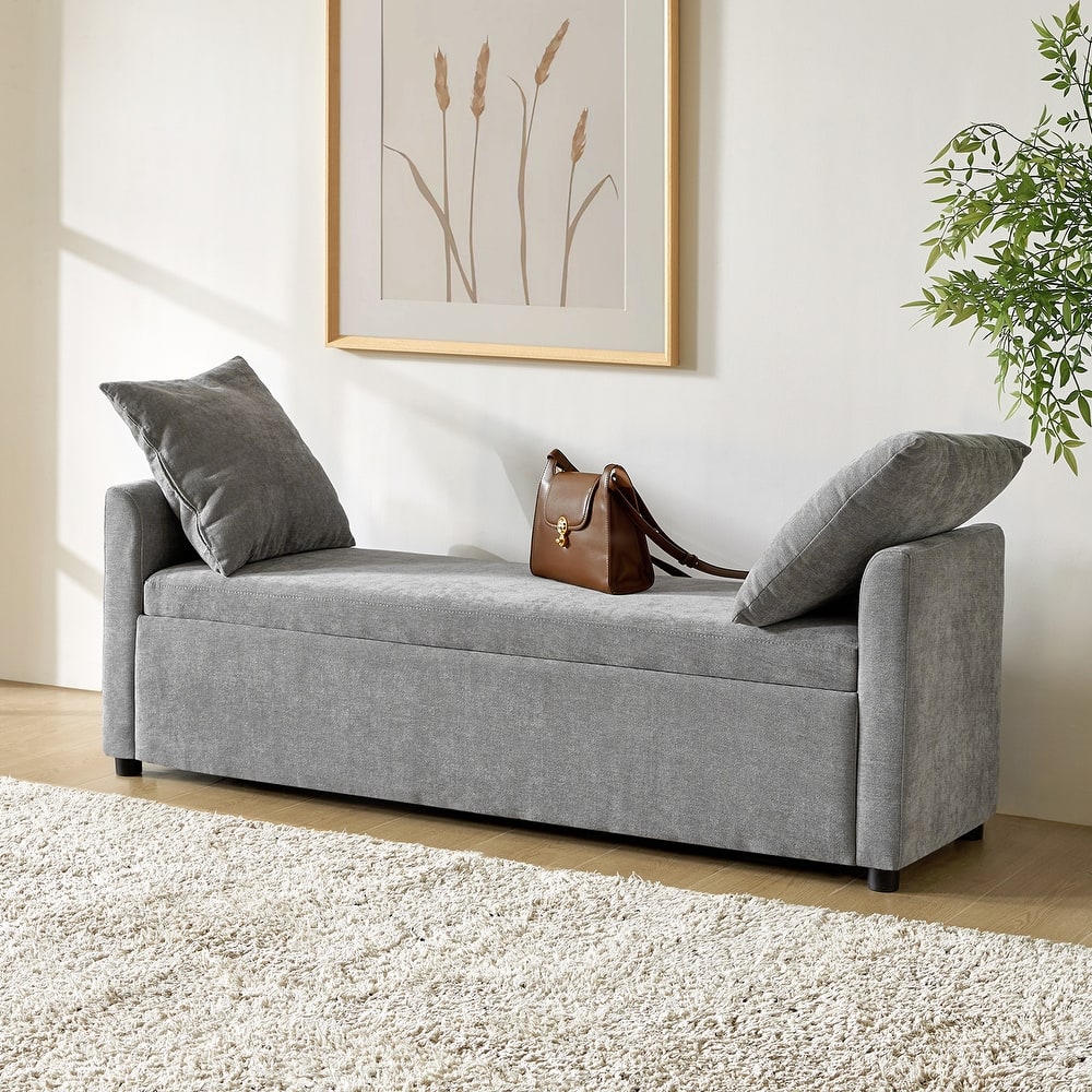 Franco Modern Upholstered Storage Bench with Two Throw Pillows and Thick Padded Cushion