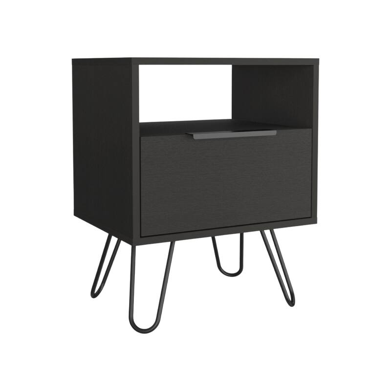 HomeRoots 22" Black Wood One Drawer Nightstand