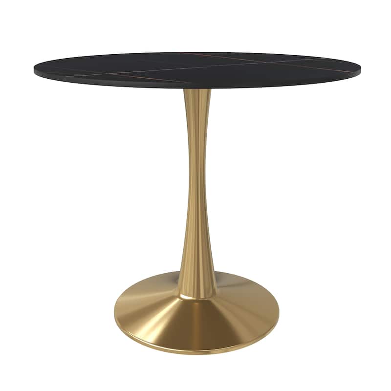 Bristol 31" Round Dining Table for 4 with Sintered Stone Tabletop in Gold Steel Base for Kitchen & Dining Room