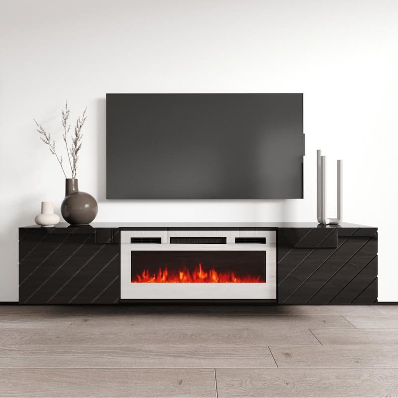 Luxe WH-EF Wall Mounted Electric Fireplace Modern 72" TV Stand - Black