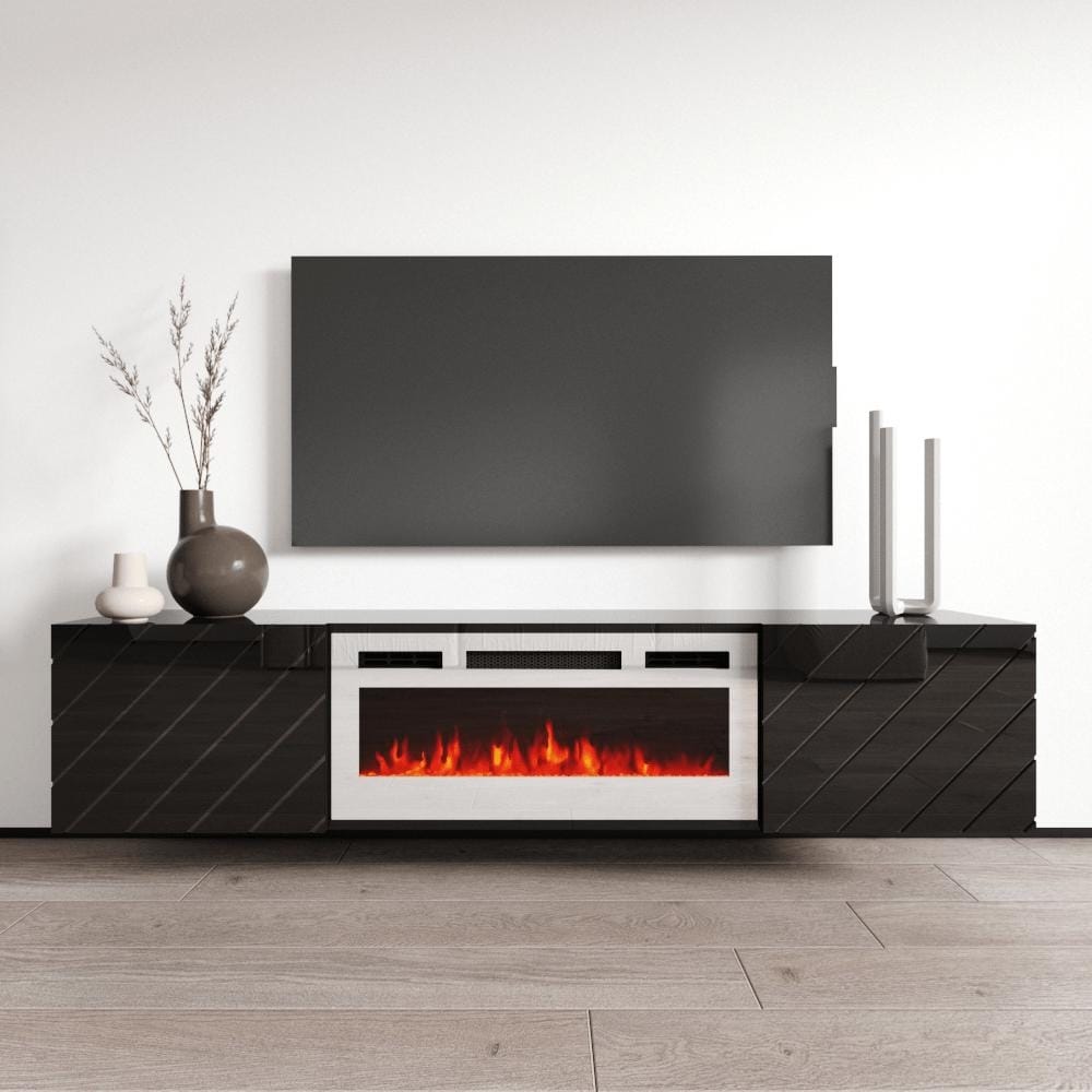 Meble Furniture Luxe WH-EF Wall Mounted Electric Fireplace 72" Floating TV Stand for up to 80" TVs 72"W x 14.7"H with 31.5"