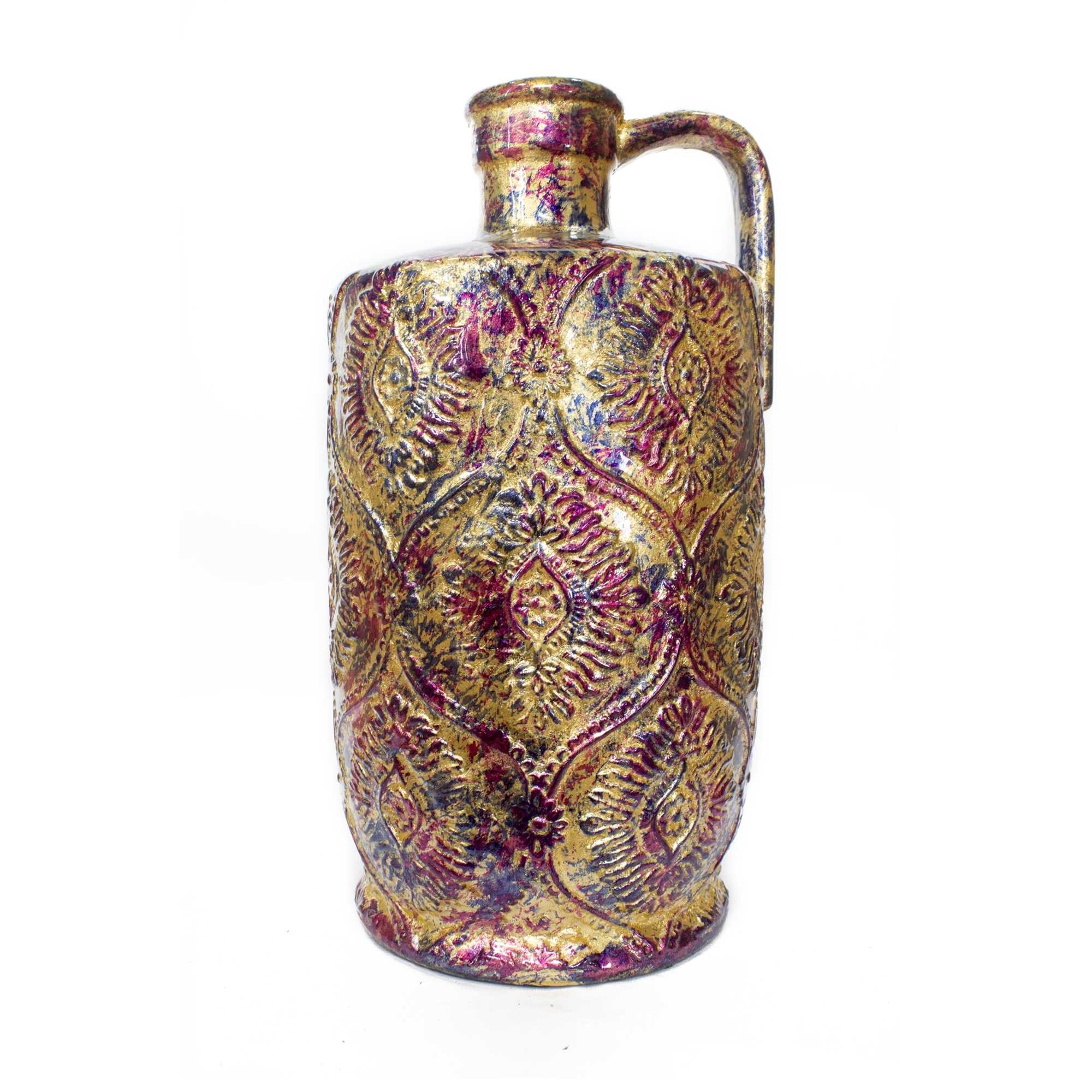 Heather Ann Creations Ayana Foiled & Lacquered Ceramic Damask Stamped Jug Vase Amber/Pink/Purple Heather Ann Creations Ayana Foiled & Lacquered Ceramic Damask Stamped Jug Vase Amber/Pink/Purple