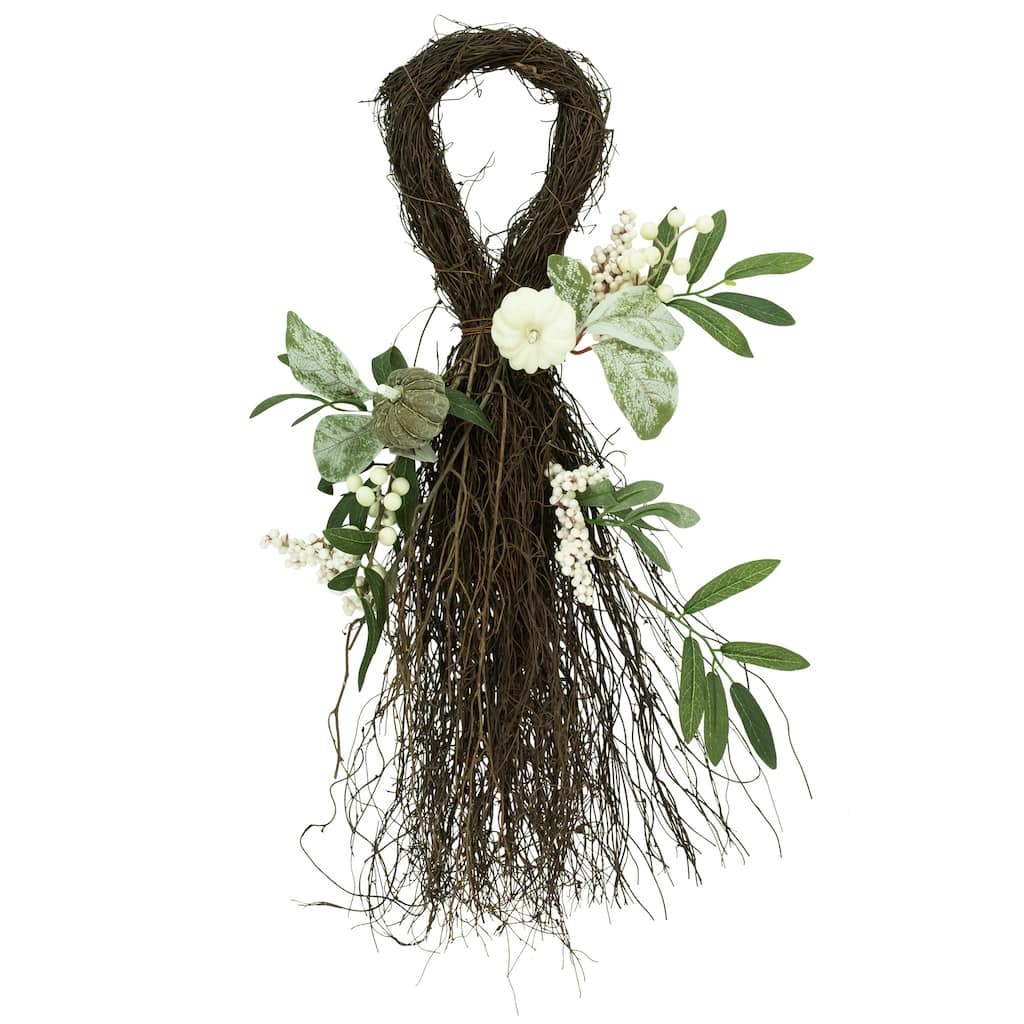 24" Pumpkins and Berries Artificial Fall Harvest Twig Teardrop Swag