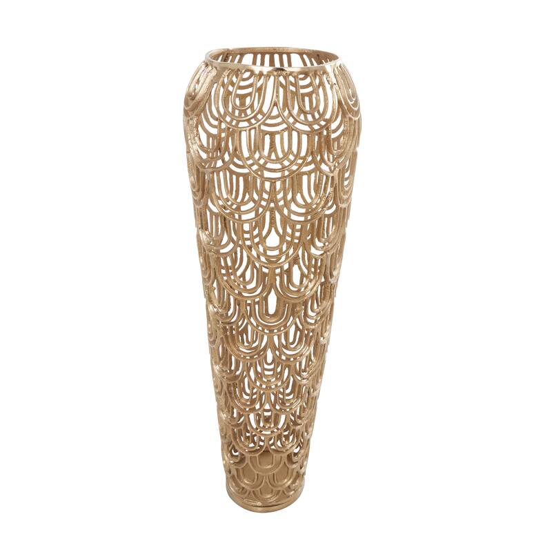 Gold Aluminum Metal Art Deco Inspired Arched Geometric Vase