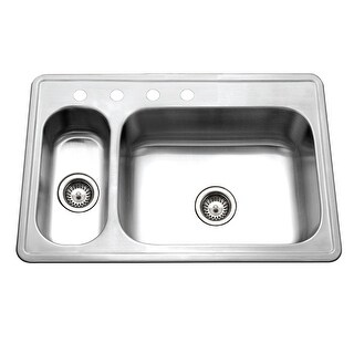Houzer Legend 33" Stainless Steel Topmount 4-hole 80/20 Small Left Double Bowl Kitchen Sink with Strainer & Grids - 33" x 22"