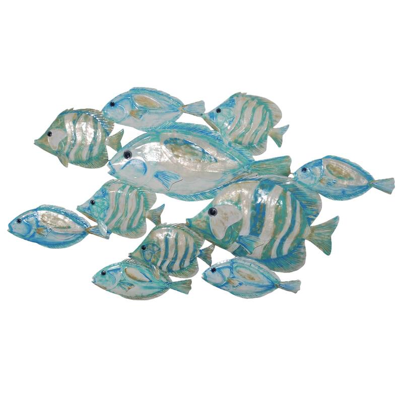 Eangee Handmade Fish Rustic Capiz Shell Wall Decor Giant Sea Blue, 43 x 3 x 26 in.