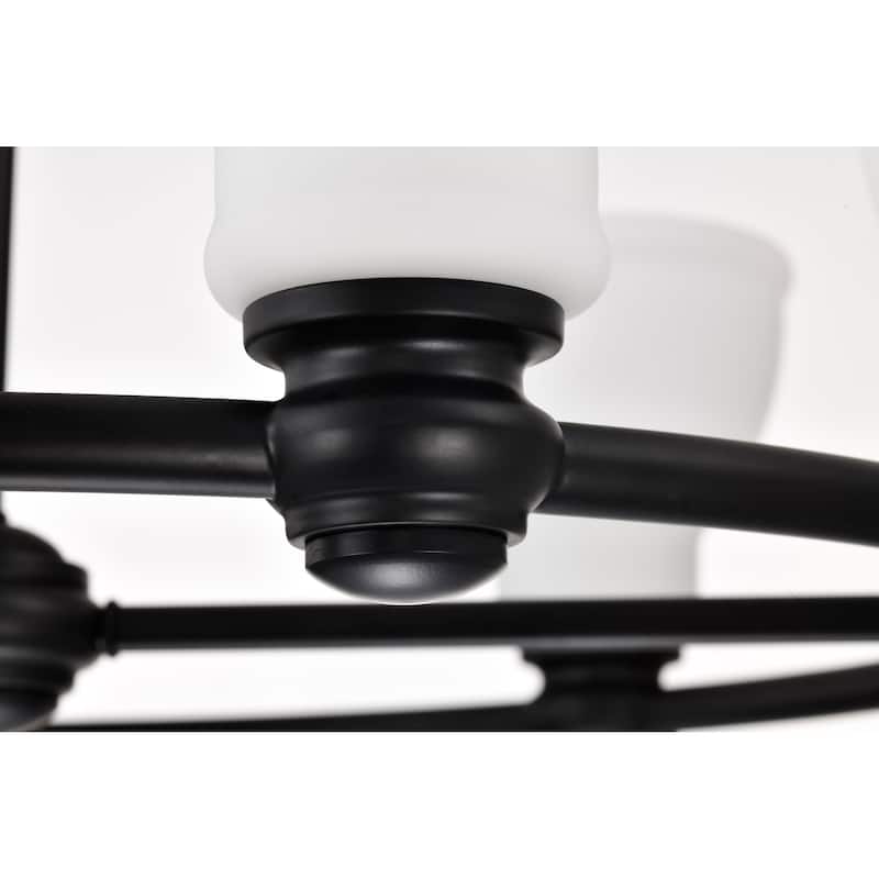 Russel 6 Light Chandelier Matte Black with Satin White Glass