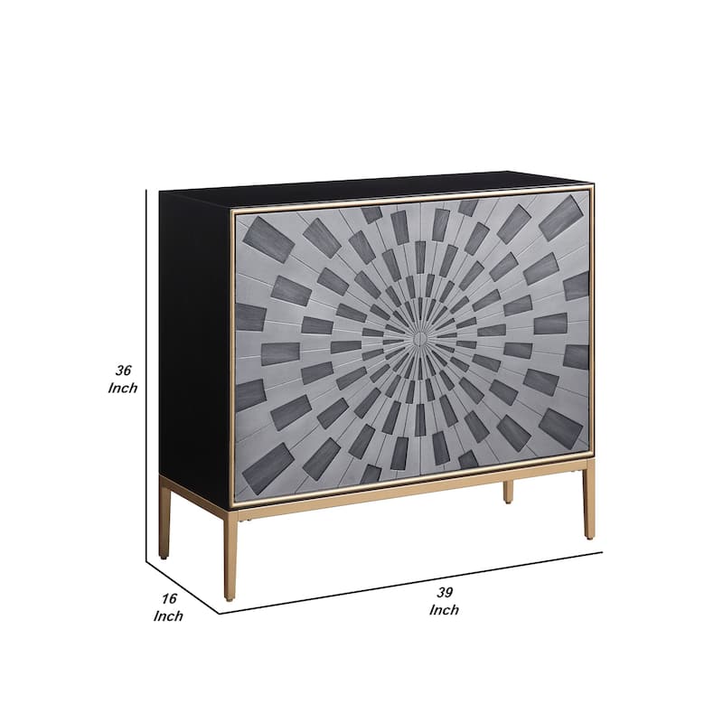 Console Table with 2 Doors and Sunburst Design, Gray