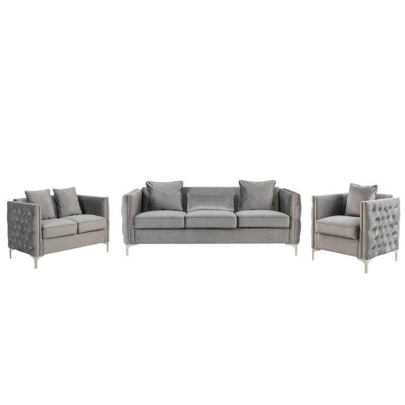 Velvet Living Room Set in Gray