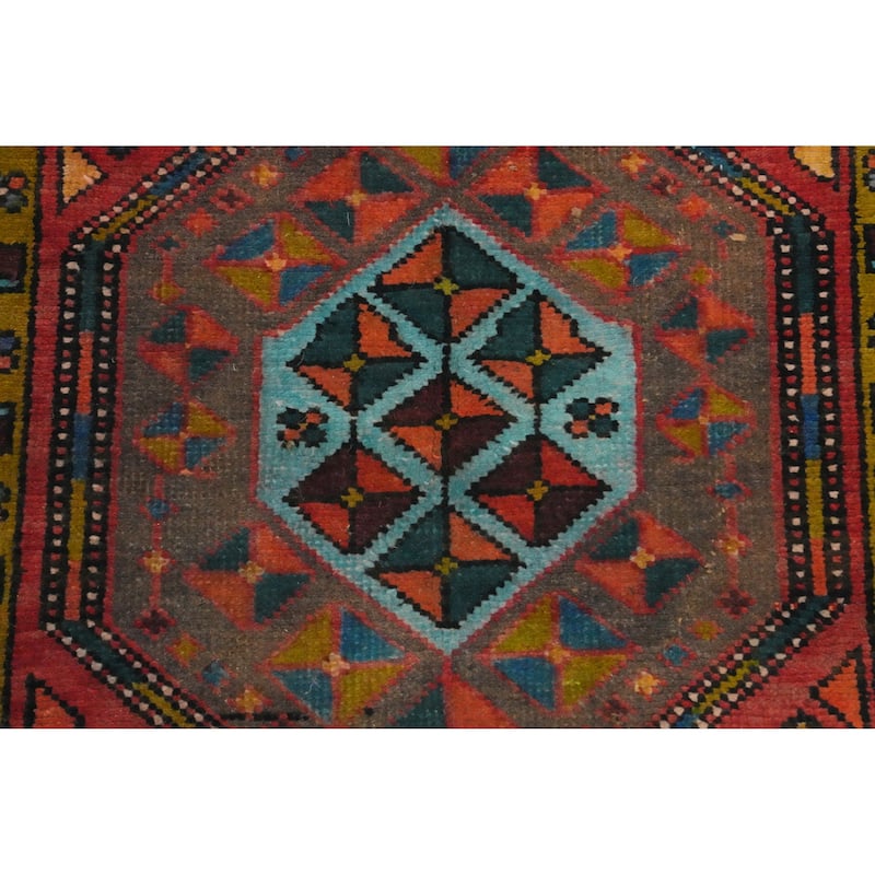 Hand Knotted Oriental 100% Wool Carpet Traditional Geometric Red Ardebil Runner Rug - 10' 2'' X 3' 8''