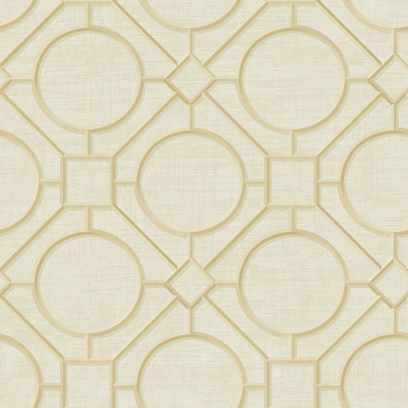 Seabrook Designs Koi Silk Road Trellis Unpasted Wallpaper - 27 in. W x 27 ft. L - Metallic Gold and Linen