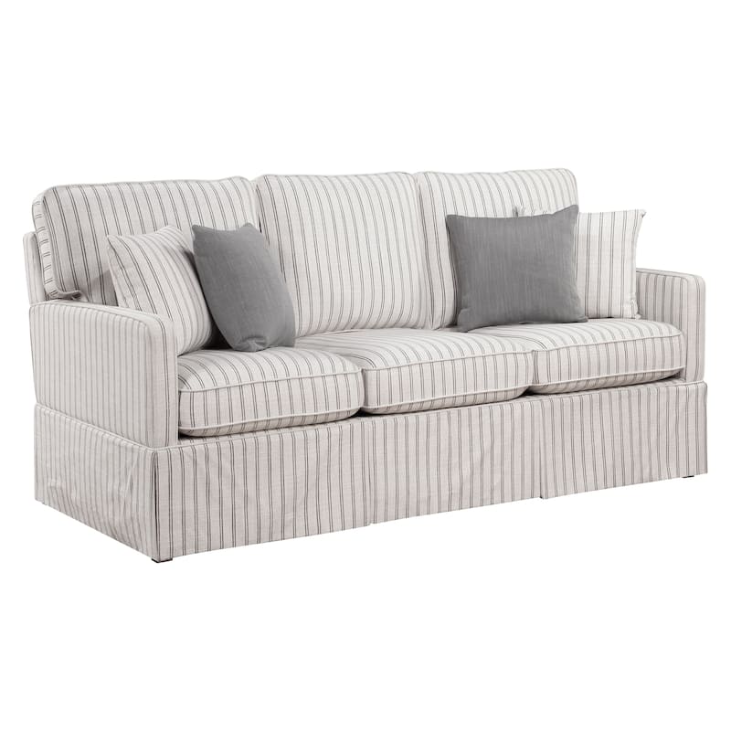Ventura Textured Fabric Living Room Sofa - White & Gray Stripe