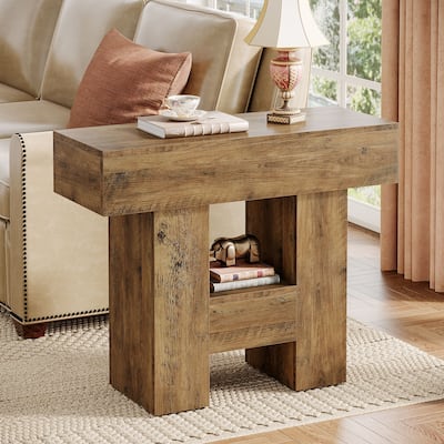 31.5 Inches Farmhouse Side Table with Storage Shelves for Living Room - 31.5" L x 11.8" W x 25.59" H
