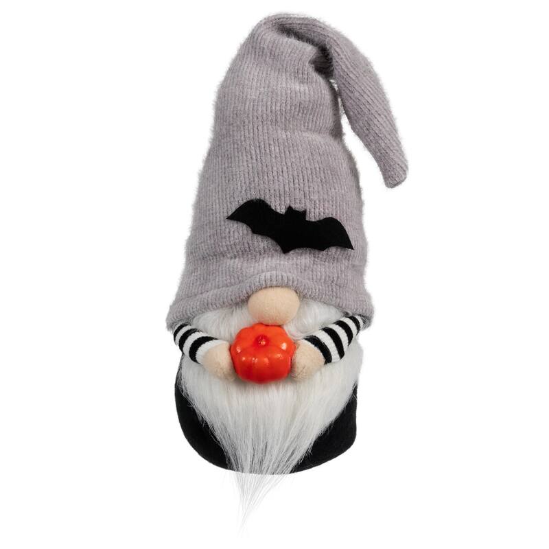 Standing Gnome with Pumpkin and Bat Hat Halloween Figurine - 9.5"