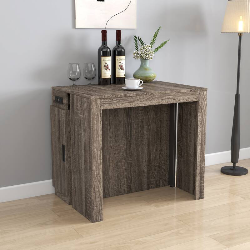 Modern Multifunctional Extendable Dining Table with Outlet, Space Saving Expanding Table with Storage