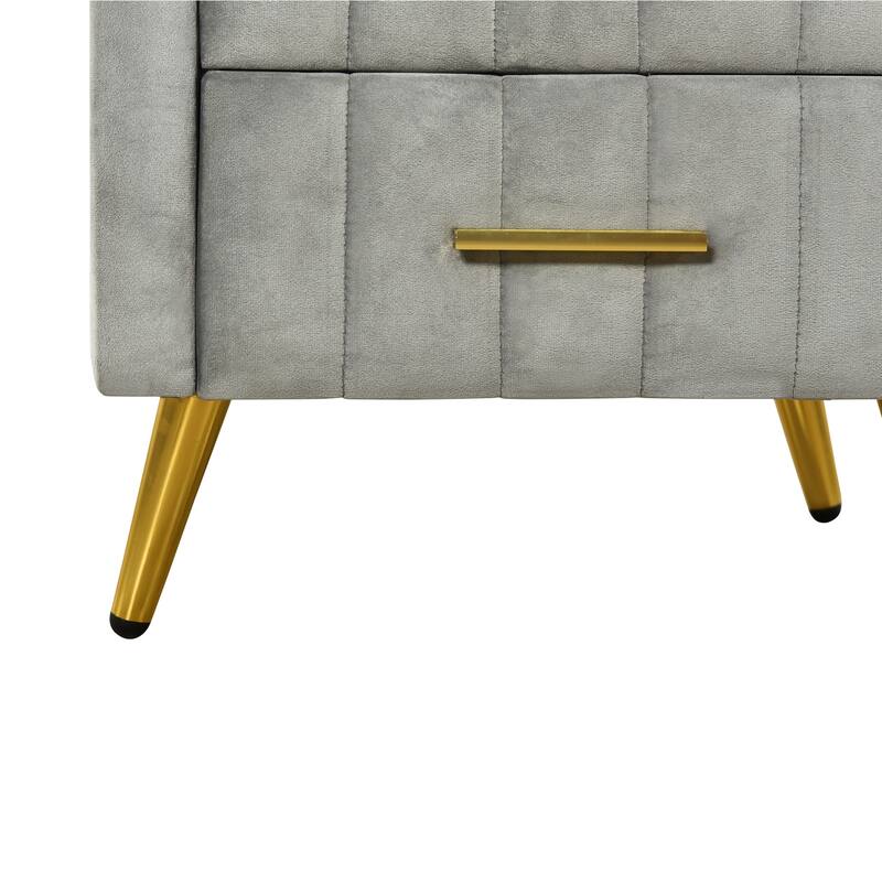 1-Piece Upholstered Velvet Nightstand with 3 Drawers and Metal Legs, Elegant Bed Side End Table with Marbling Top