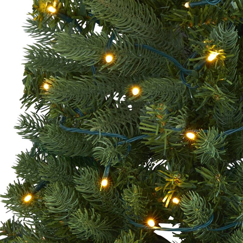 4' Pre-Lit Flat Back Pine Artificial Christmas Wall Tree, Clear LED Lights - 4 Foot