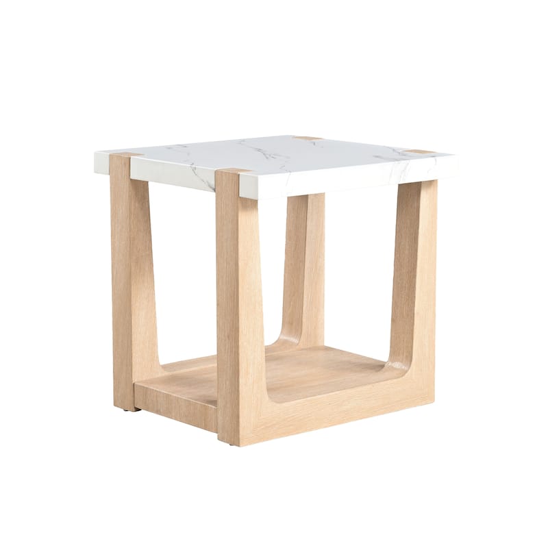Furniture of America Wynel Modern 24-inch 1-Shelf Square Faux Marble Top End Table