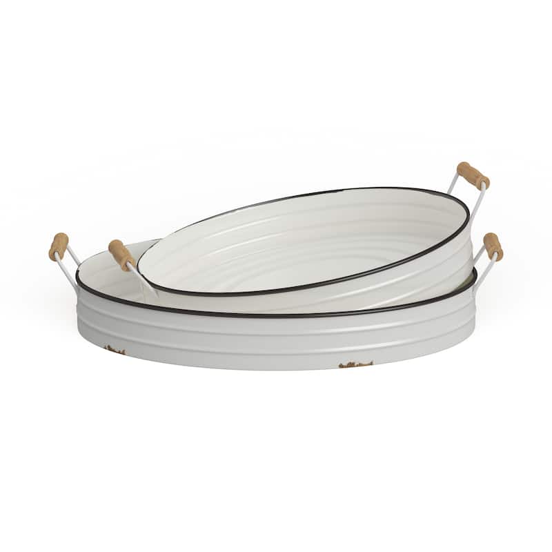 White Iron Farmhouse Tray (Set of 2) - 21 x 15 x 4