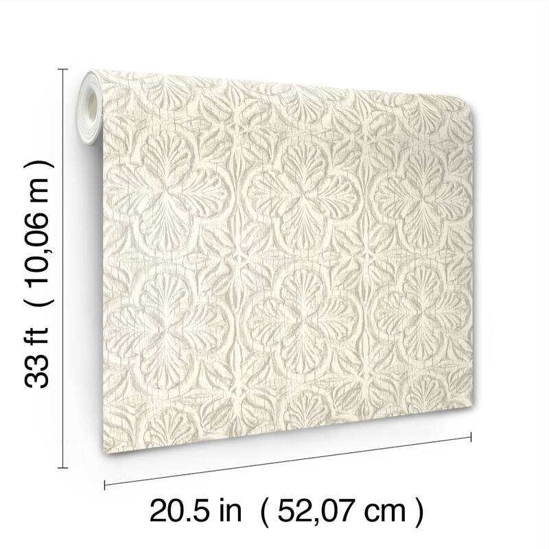 Chesapeake Karachi White Wooden Damask Wallpaper