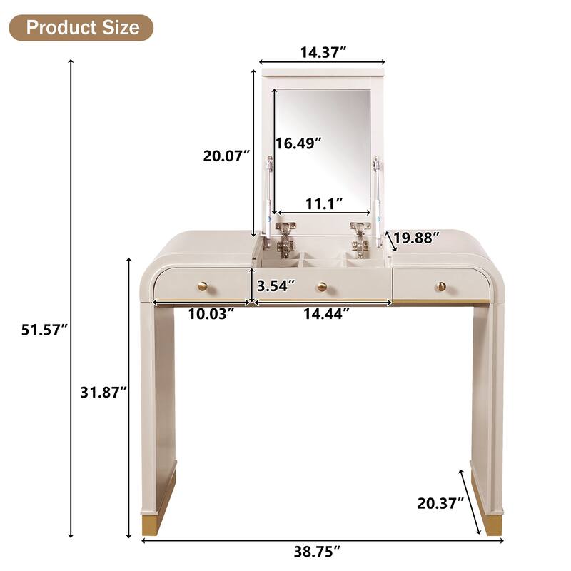 Classic Wood Vanity Desk with Flip Mirror, 3-in-1 Dressing Table with 2 Drawers