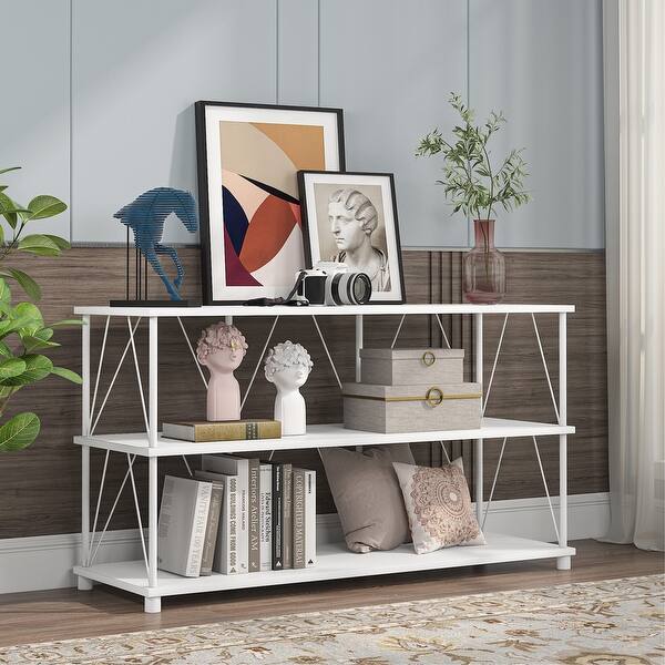 47‘'TV Stand Console Sofa Table & Industrial Console Table 3-Tier Rustic Console Entryway/Hallway Table with Storage for Living Room Open Bookshelf in Bedroom Entryway,Brown Oak 47‘'TV Stand Console Sofa Table & Industrial Console Table 3-Tier Rustic Console Entryway/Hallway Table with Storage for Living Room Open Bookshelf in Bedroom Entryway,Brown Oak