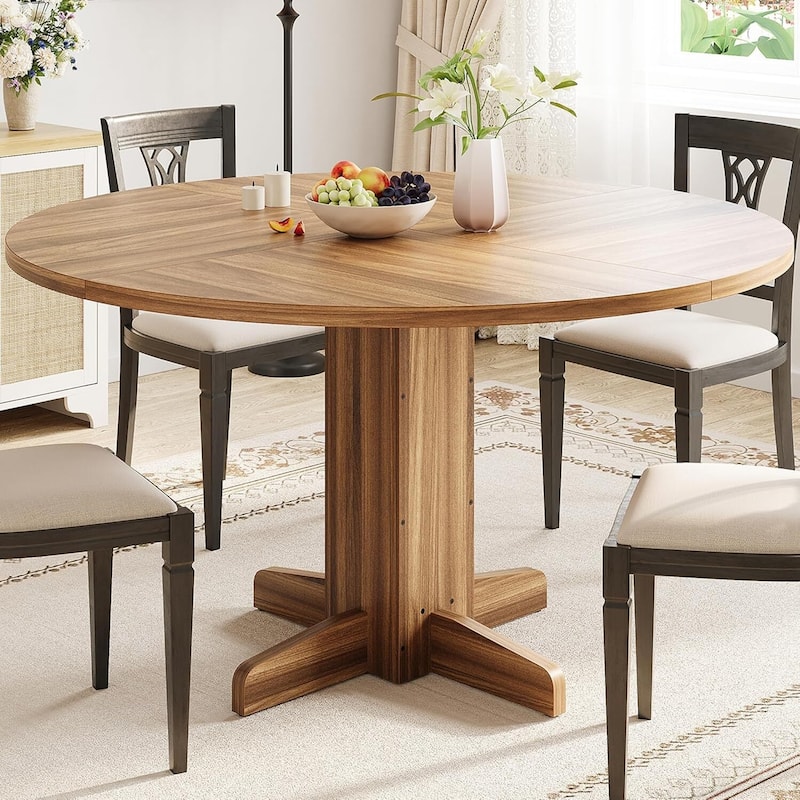 47 Inch Kitchen Round Dining Table for 4-6 People with Pedestal Base (Table Only) - Walnut