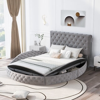 Modern Style Velvet Storage Bed, Cushioned Headboard - Bed Bath ...