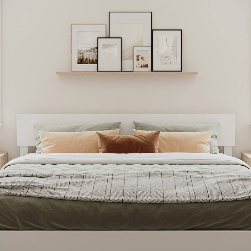 King Size Adjustable Solid Wood Panel Headboard with Modern Design, Smooth White Finish for Bedroom Beds