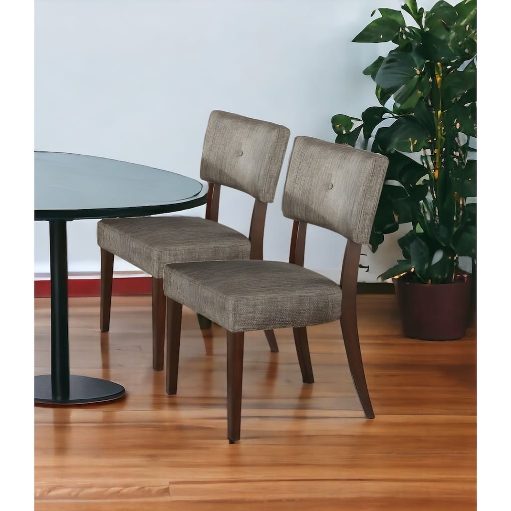Set of Two Tufted Gray And Brown Upholstered Fabric Open Back Dining Side Chairs