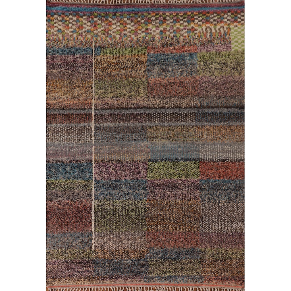 Checkered Plush Moroccan Oriental Area Rug Handmade Wool Carpet - 7'11" x 10'9"