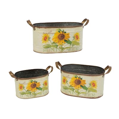 Nesting Metal Sunflower Design Buckets Set of 3